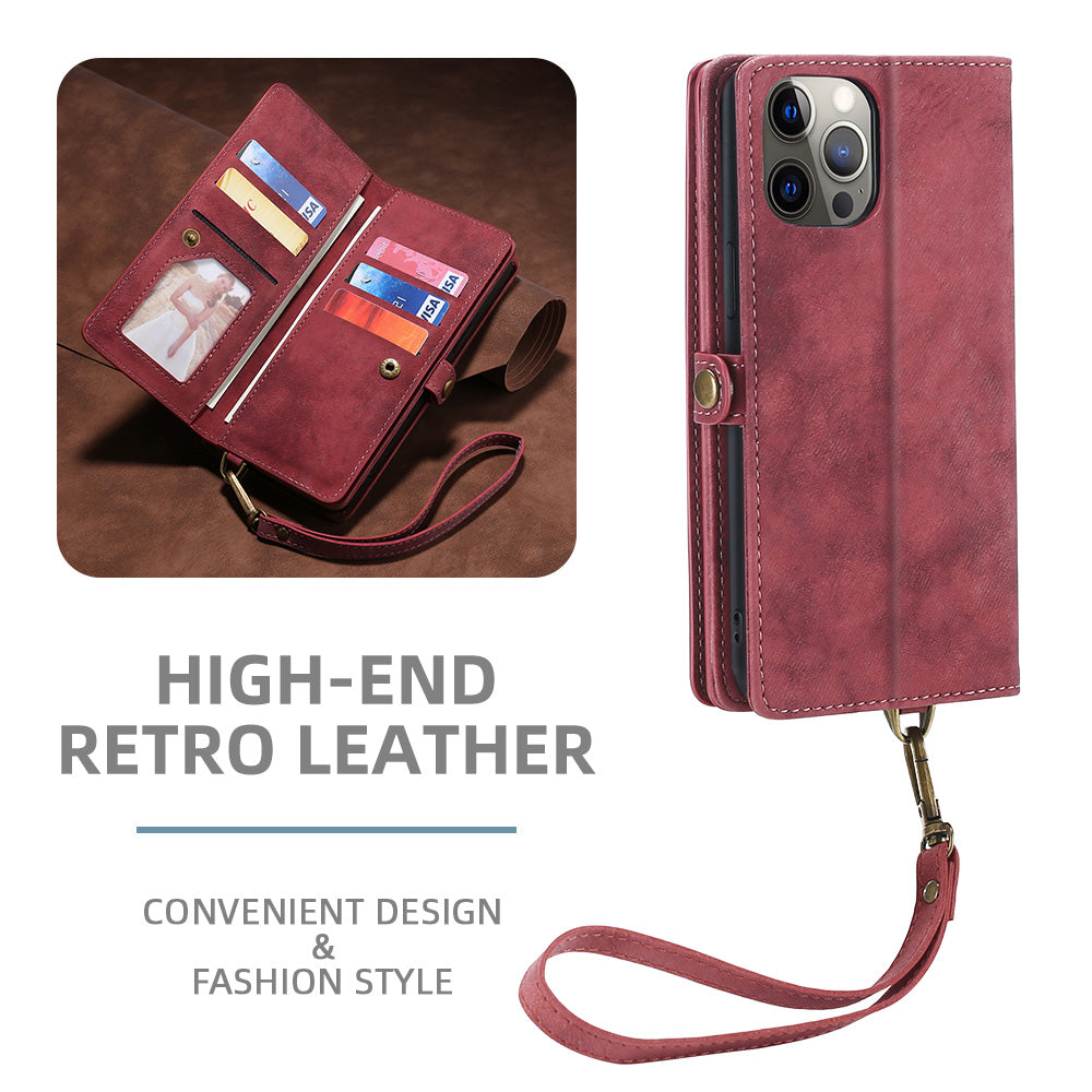MEGSHI 021 Series For iPhone 14 Pro Magnetic Detachable Wallet PU Leather Protective Shell Folding Stand Phone Case