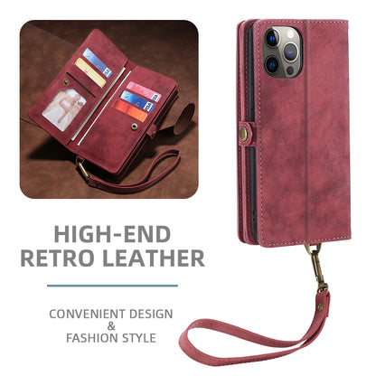 MEGSHI 021 Series For iPhone 14 Pro Magnetic Detachable Wallet PU Leather Protective Shell Folding Stand Phone Case
