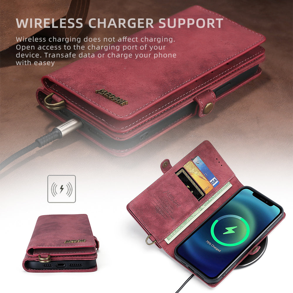 MEGSHI 021 Series For iPhone 14 Pro Magnetic Detachable Wallet PU Leather Protective Shell Folding Stand Phone Case