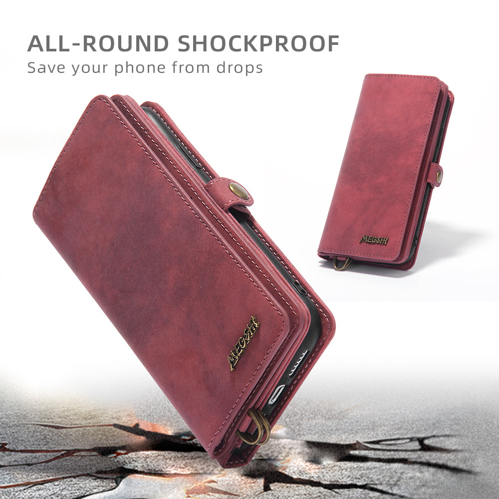 MEGSHI 021 Series For iPhone 14 Pro Magnetic Detachable Wallet PU Leather Protective Shell Folding Stand Phone Case