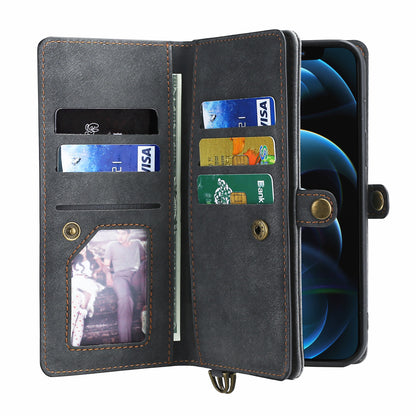 MEGSHI 021 Series For iPhone 14 Pro Magnetic Detachable Wallet PU Leather Protective Shell Folding Stand Phone Case