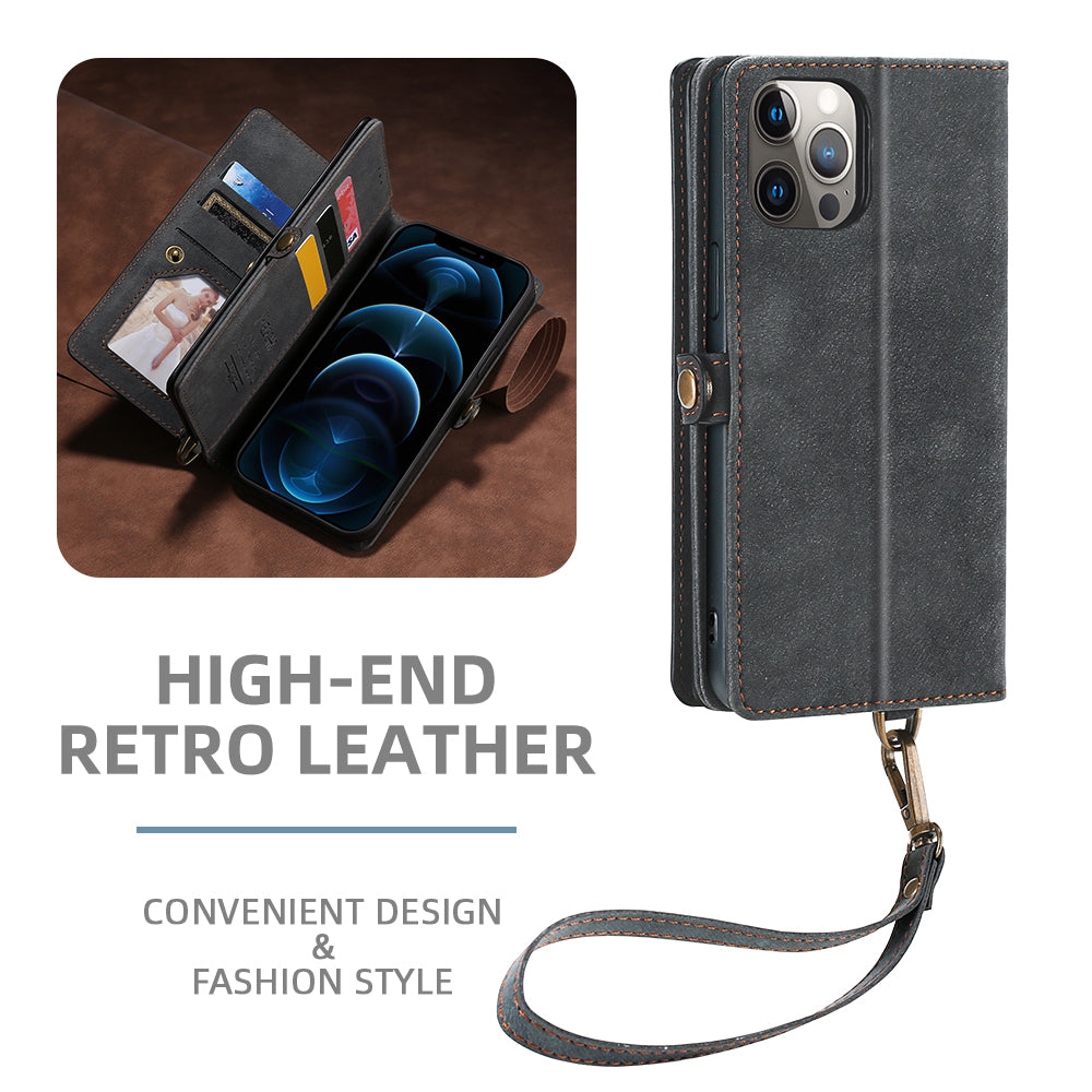MEGSHI 021 Series For iPhone 14 Pro Magnetic Detachable Wallet PU Leather Protective Shell Folding Stand Phone Case