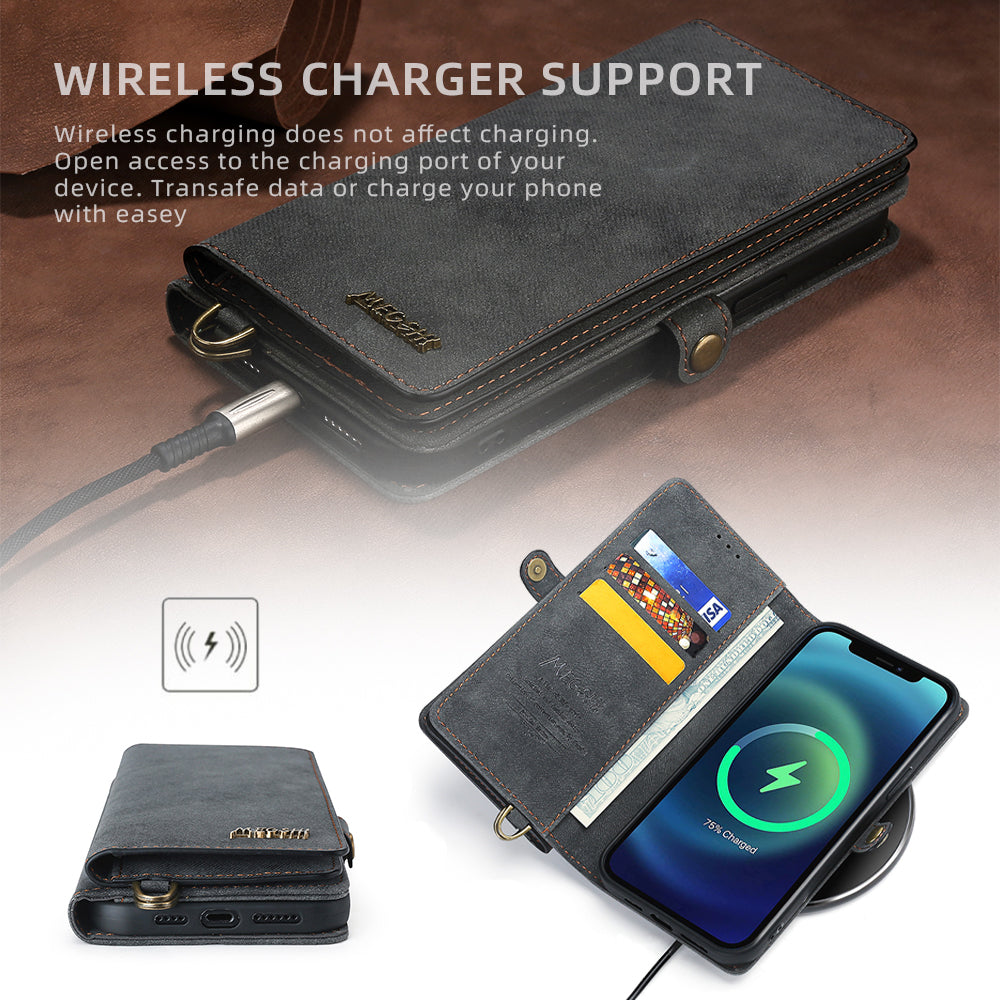 MEGSHI 021 Series For iPhone 14 Pro Magnetic Detachable Wallet PU Leather Protective Shell Folding Stand Phone Case