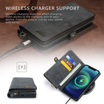 MEGSHI 021 Series For iPhone 14 Pro Magnetic Detachable Wallet PU Leather Protective Shell Folding Stand Phone Case