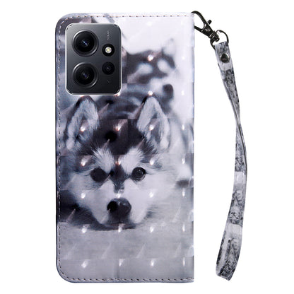 For Xiaomi Redmi Note 12 4G Phone Stand Case PU Leather 3D Pattern Printing Wallet Cover with Strap