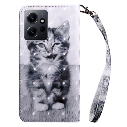 For Xiaomi Redmi Note 12 4G Phone Stand Case PU Leather 3D Pattern Printing Wallet Cover with Strap