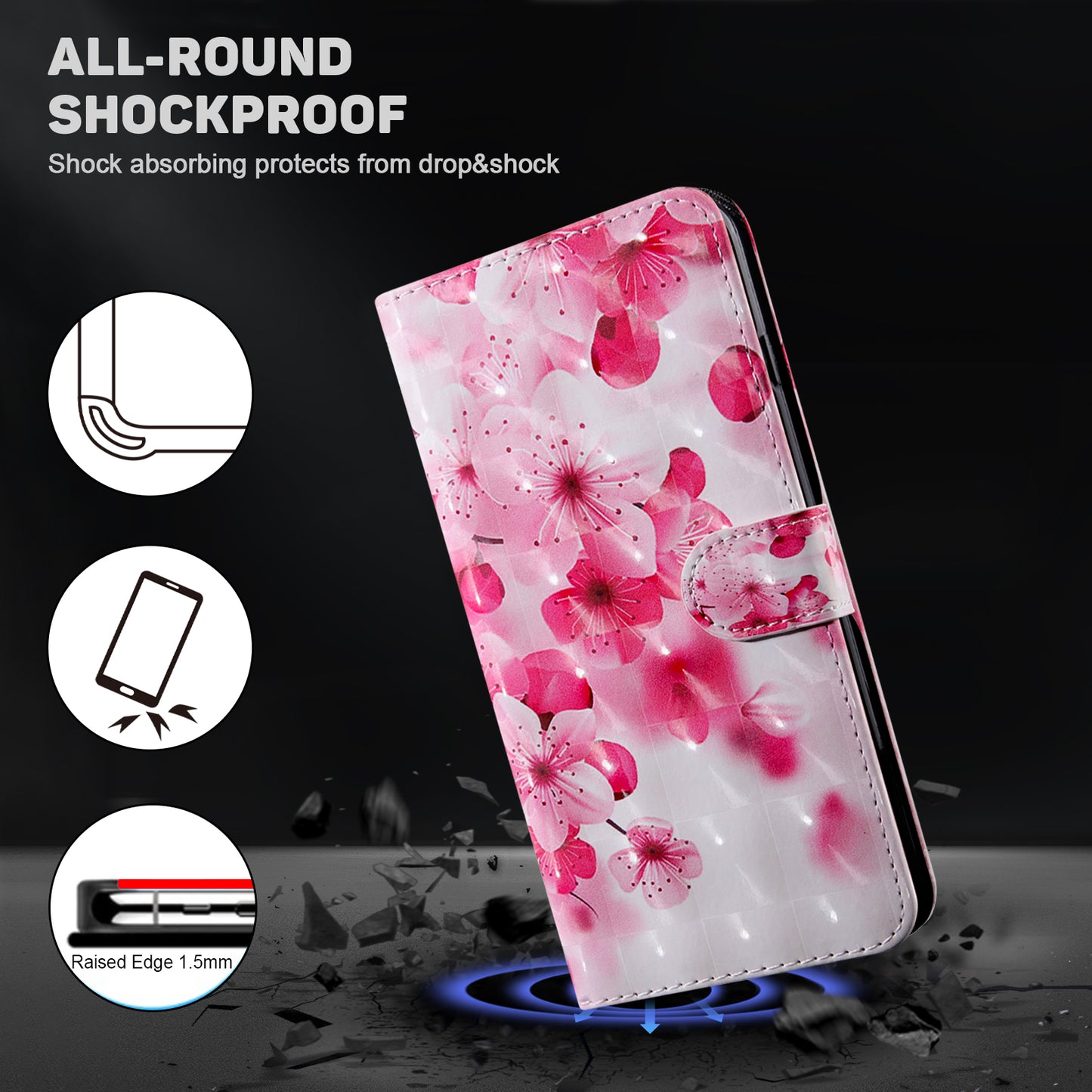 For Xiaomi Redmi Note 12 4G Phone Stand Case PU Leather 3D Pattern Printing Wallet Cover with Strap