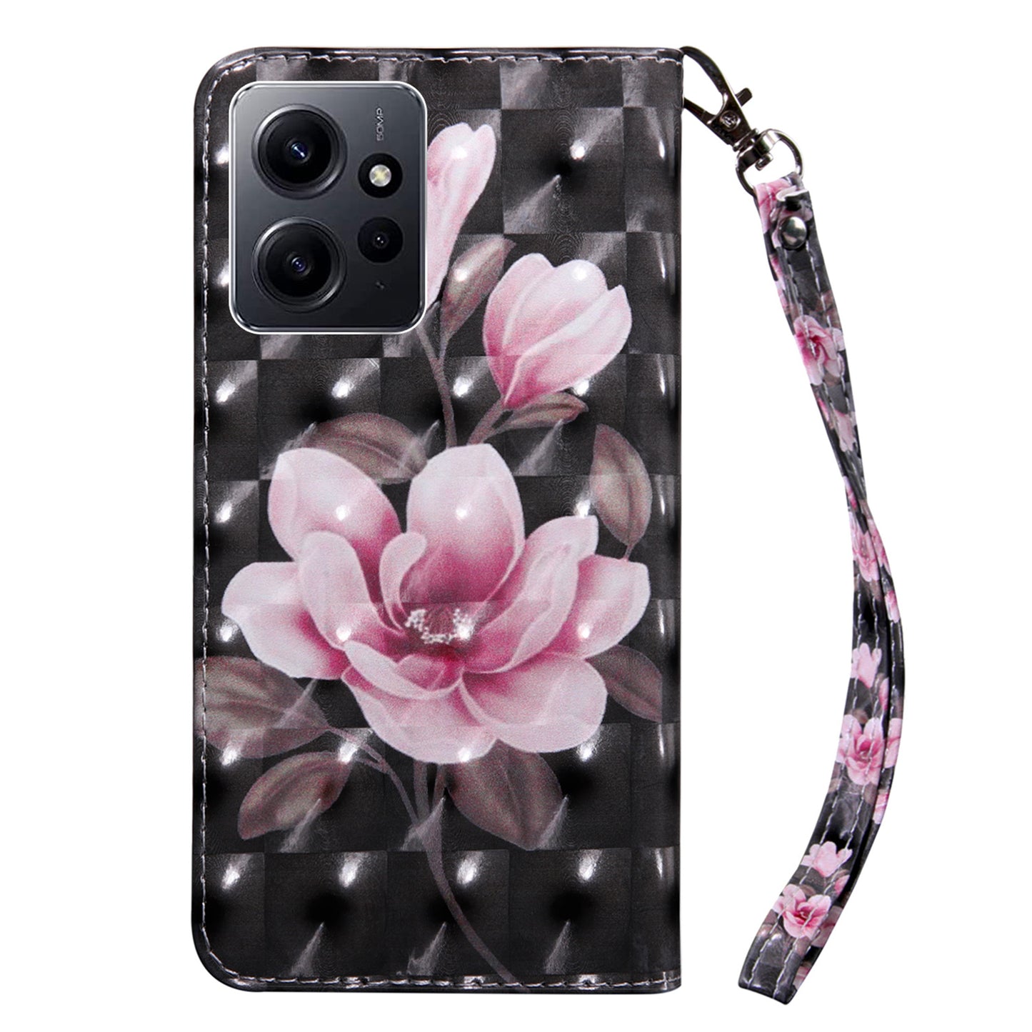 For Xiaomi Redmi Note 12 4G Phone Stand Case PU Leather 3D Pattern Printing Wallet Cover with Strap