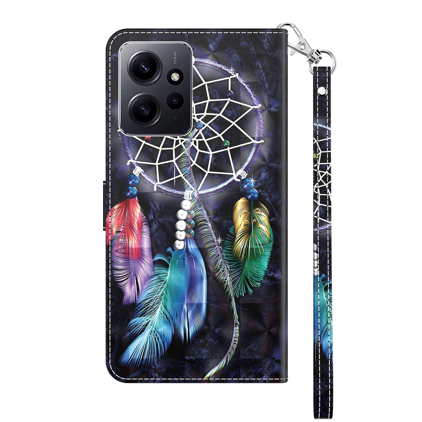 For Xiaomi Redmi Note 12 4G Phone Stand Case PU Leather 3D Pattern Printing Wallet Cover with Strap