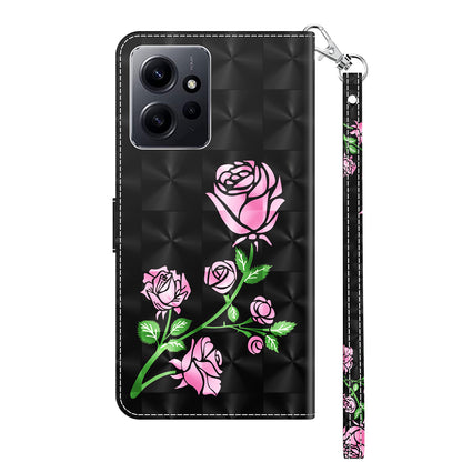 For Xiaomi Redmi Note 12 4G Phone Stand Case PU Leather 3D Pattern Printing Wallet Cover with Strap
