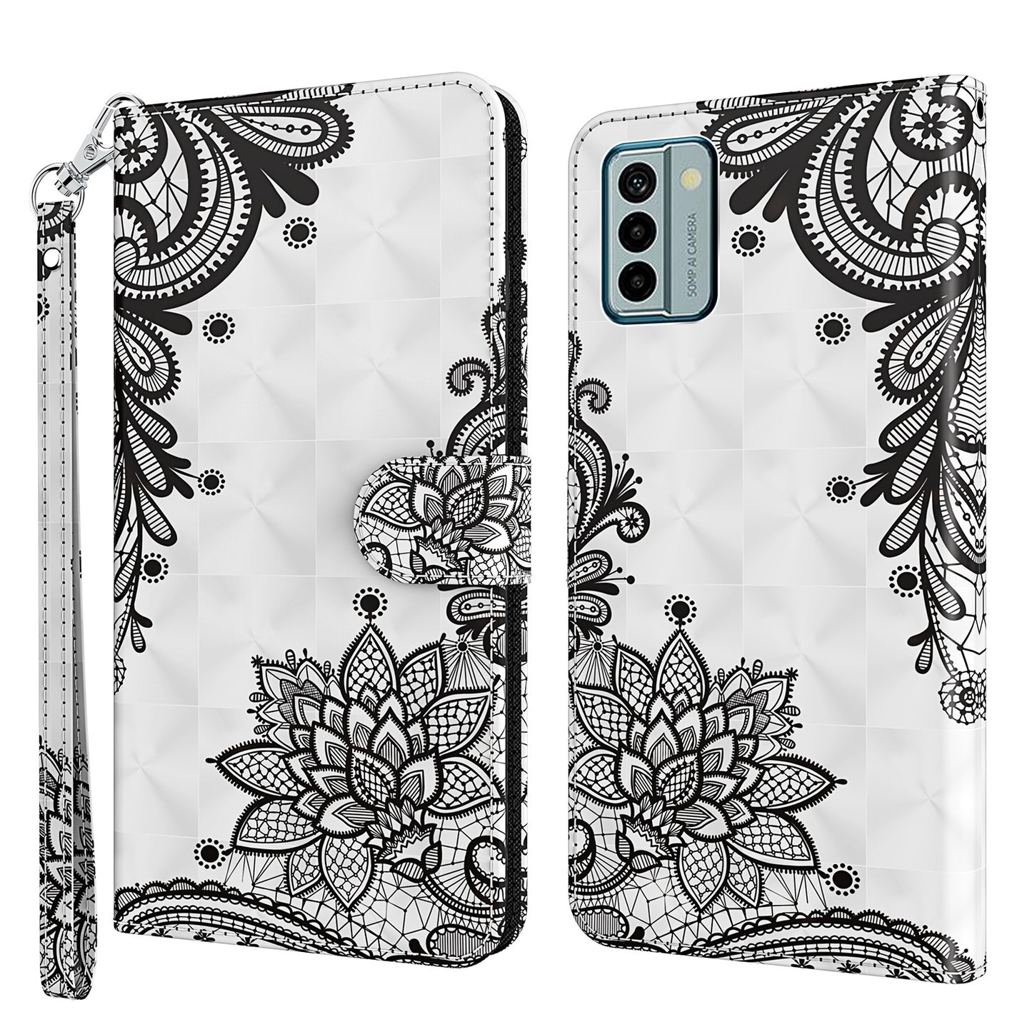 For Nokia G22 3D Pattern Printing Phone Leather Case Stand Cell Phone Wallet Cover with Strap