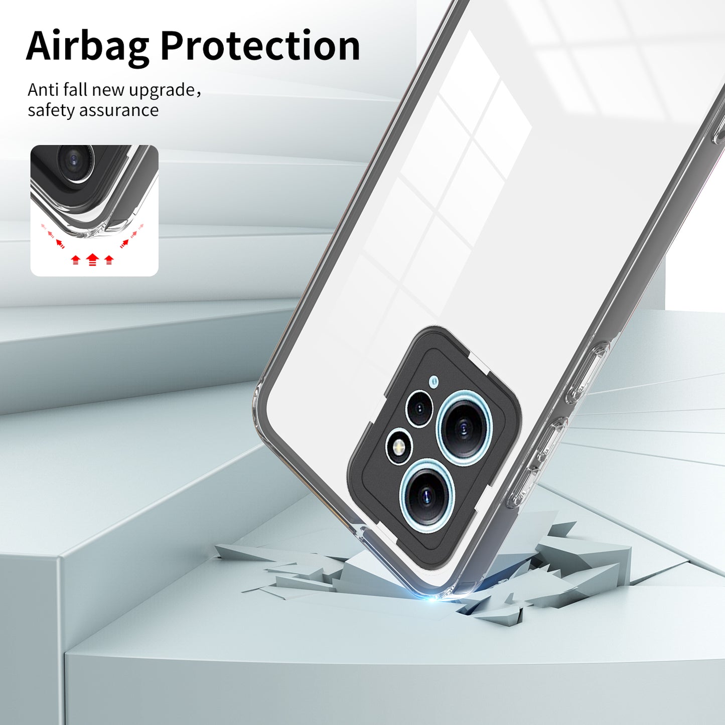 For Xiaomi Redmi Note 12 4G TPU Backplate + PC Frame + PC Camera Ring Mobile Case 3-in-1 Transparent Cover