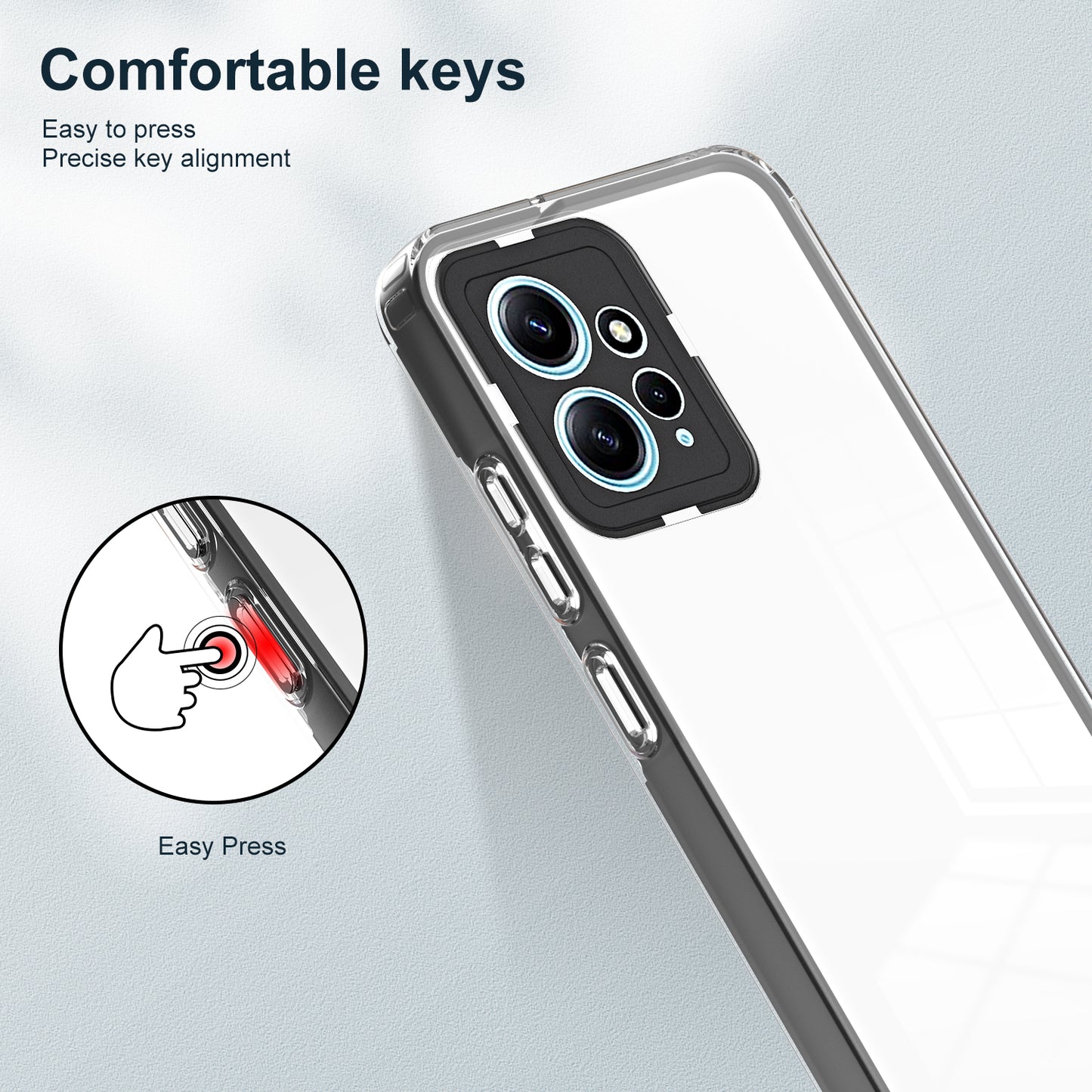 For Xiaomi Redmi Note 12 4G TPU Backplate + PC Frame + PC Camera Ring Mobile Case 3-in-1 Transparent Cover