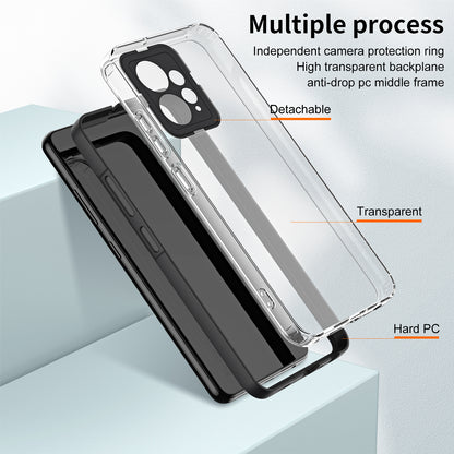 For Xiaomi Redmi Note 12 4G TPU Backplate + PC Frame + PC Camera Ring Mobile Case 3-in-1 Transparent Cover