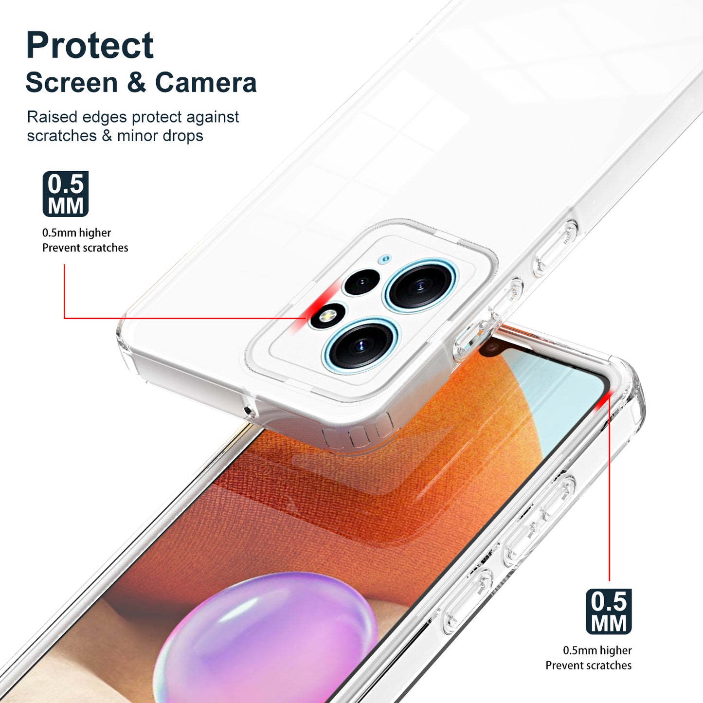For Xiaomi Redmi Note 12 4G TPU Backplate + PC Frame + PC Camera Ring Mobile Case 3-in-1 Transparent Cover