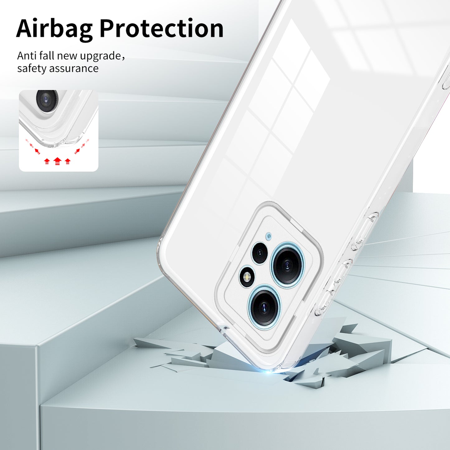 For Xiaomi Redmi Note 12 4G TPU Backplate + PC Frame + PC Camera Ring Mobile Case 3-in-1 Transparent Cover