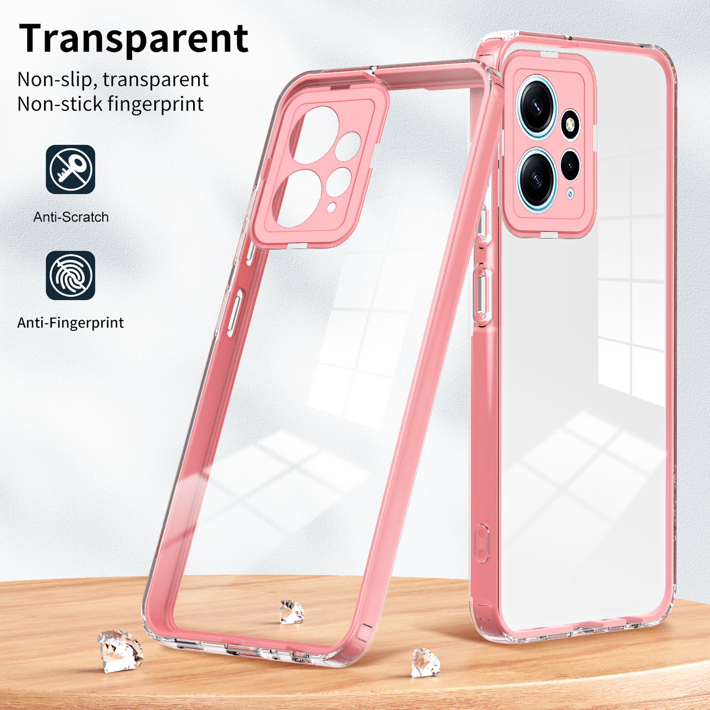 For Xiaomi Redmi Note 12 4G TPU Backplate + PC Frame + PC Camera Ring Mobile Case 3-in-1 Transparent Cover