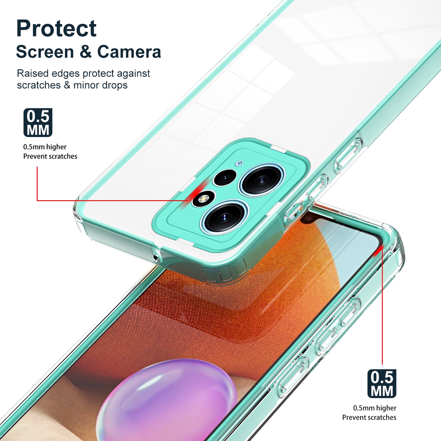 For Xiaomi Redmi Note 12 4G TPU Backplate + PC Frame + PC Camera Ring Mobile Case 3-in-1 Transparent Cover