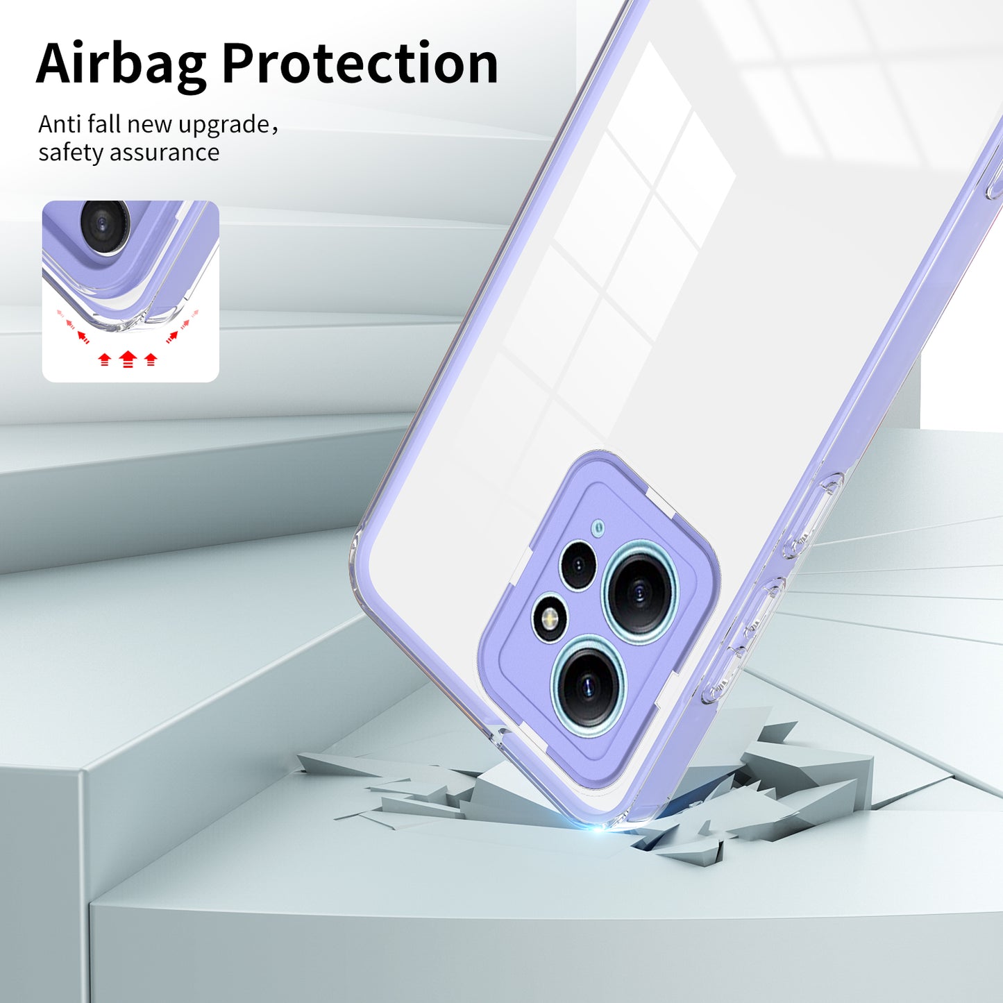 For Xiaomi Redmi Note 12 4G TPU Backplate + PC Frame + PC Camera Ring Mobile Case 3-in-1 Transparent Cover