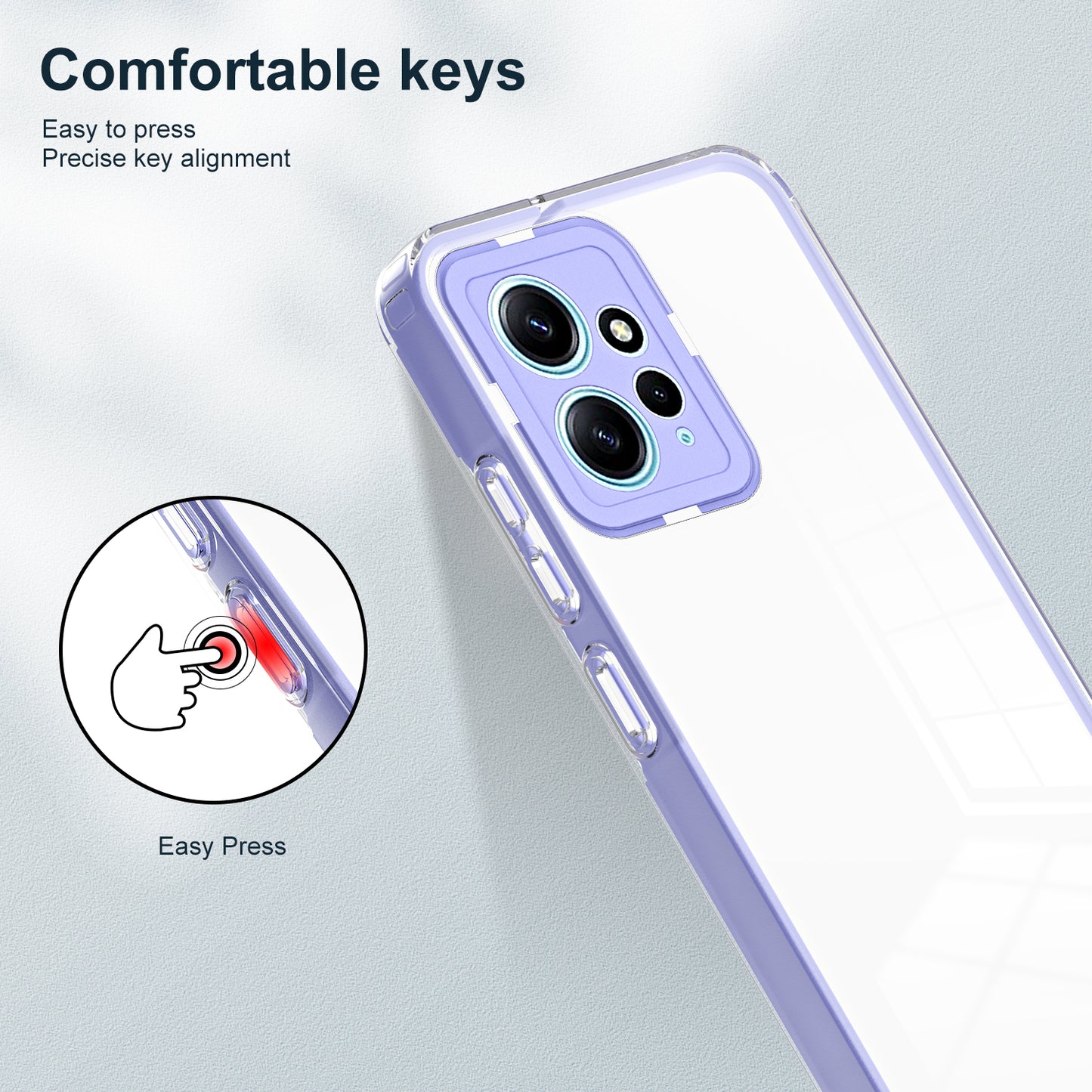 For Xiaomi Redmi Note 12 4G TPU Backplate + PC Frame + PC Camera Ring Mobile Case 3-in-1 Transparent Cover