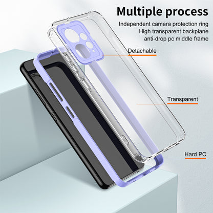 For Xiaomi Redmi Note 12 4G TPU Backplate + PC Frame + PC Camera Ring Mobile Case 3-in-1 Transparent Cover