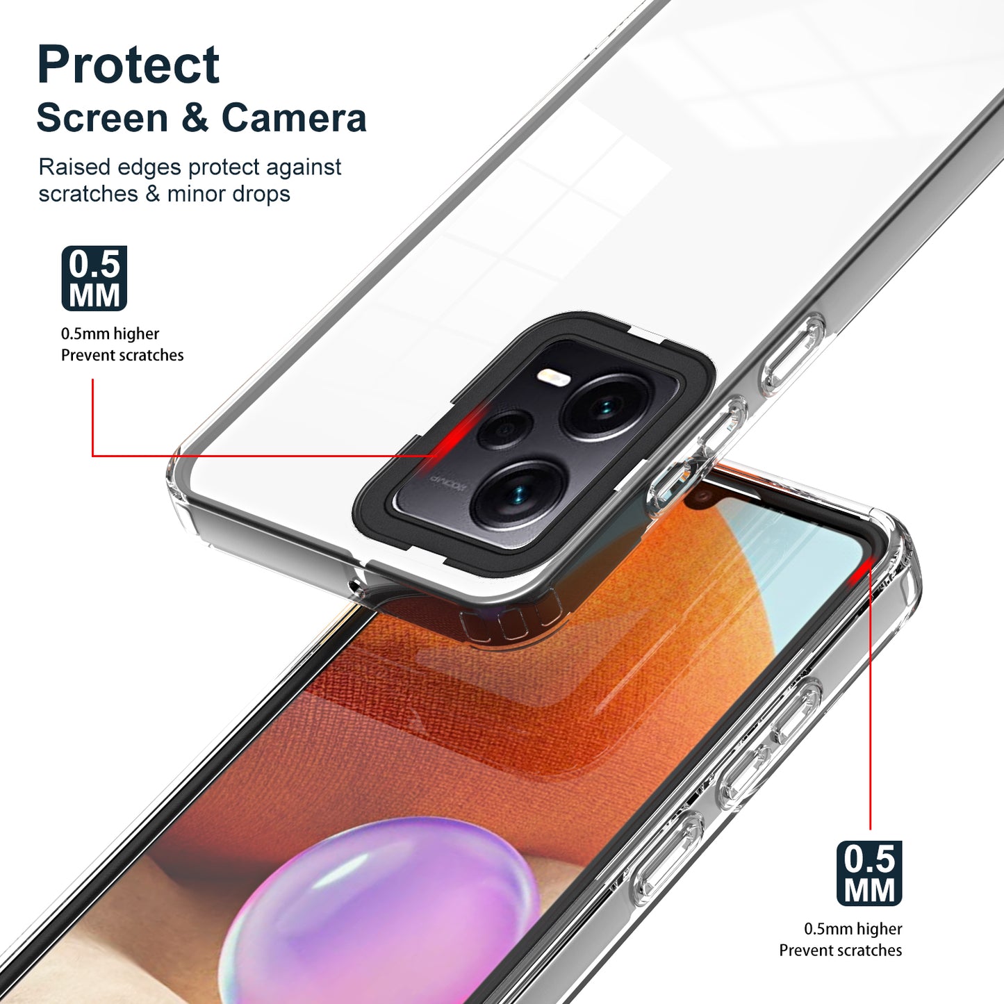 For Xiaomi Redmi Note 12 Pro+ 5G Phone Case TPU Backplate + PC Frame + PC Camera Frame 3-in-1 Clear Cover