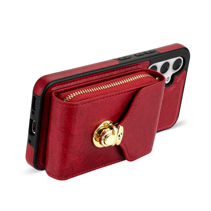 For Samsung Galaxy A14 4G / 5G Kickstand Zipper Card Holder Phone Case PU Leather Coated TPU Back Cover