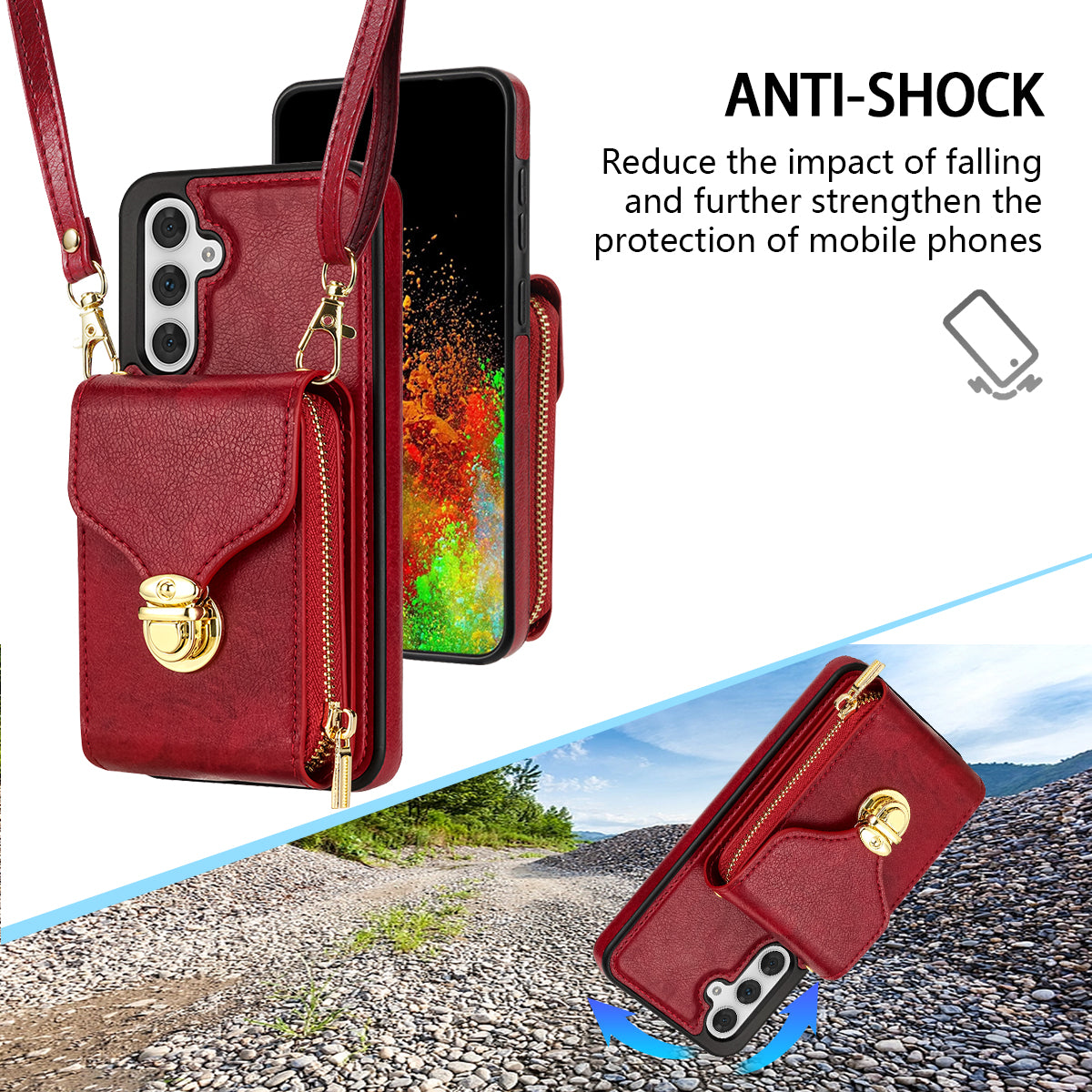 For Samsung Galaxy A14 4G / 5G Kickstand Zipper Card Holder Phone Case PU Leather Coated TPU Back Cover