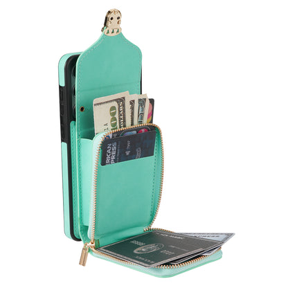 For Samsung Galaxy A14 4G / 5G Kickstand Zipper Card Holder Phone Case PU Leather Coated TPU Back Cover