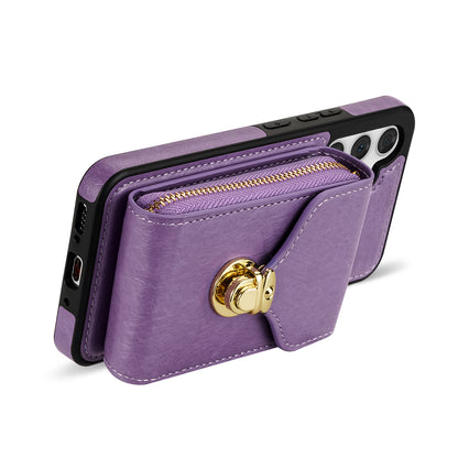 For Samsung Galaxy A14 4G / 5G Kickstand Zipper Card Holder Phone Case PU Leather Coated TPU Back Cover