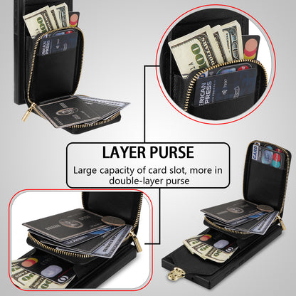 For Samsung Galaxy S23 Ultra Crossbody Card Holder Kickstand Case PU Leather Coated TPU Zipper Phone Cover