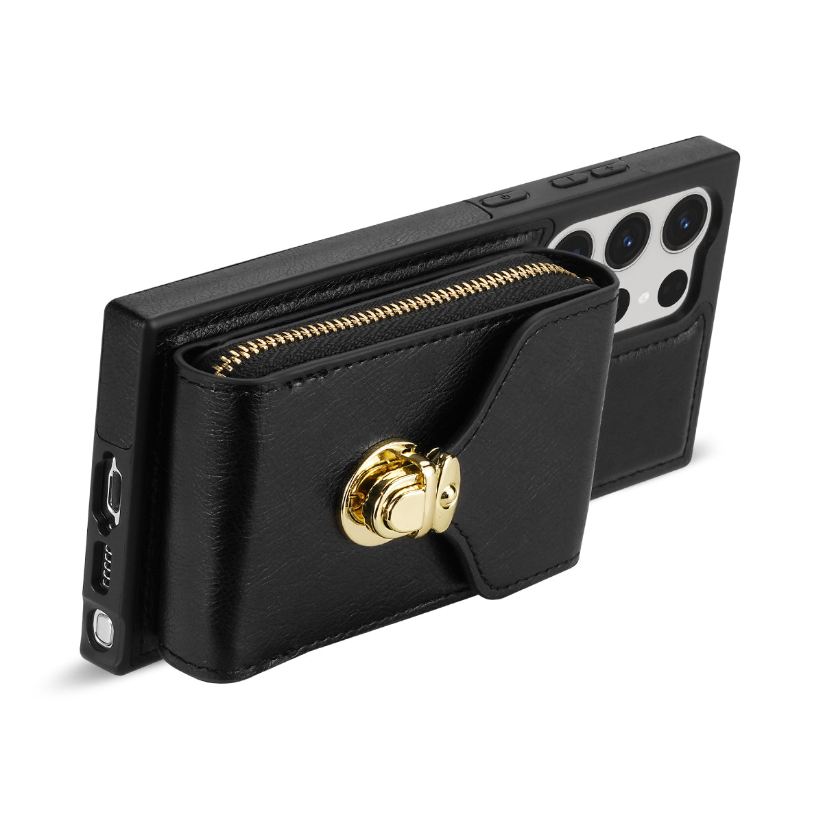 For Samsung Galaxy S23 Ultra Crossbody Card Holder Kickstand Case PU Leather Coated TPU Zipper Phone Cover