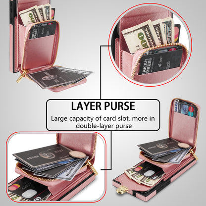 For Samsung Galaxy S23 Ultra Crossbody Card Holder Kickstand Case PU Leather Coated TPU Zipper Phone Cover