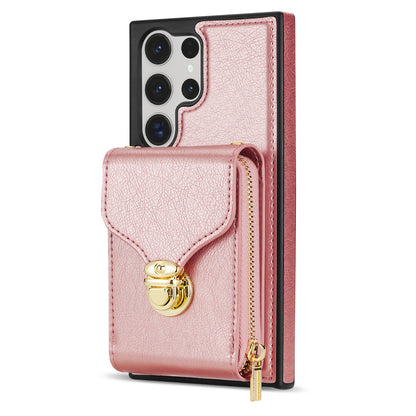 For Samsung Galaxy S23 Ultra Crossbody Card Holder Kickstand Case PU Leather Coated TPU Zipper Phone Cover