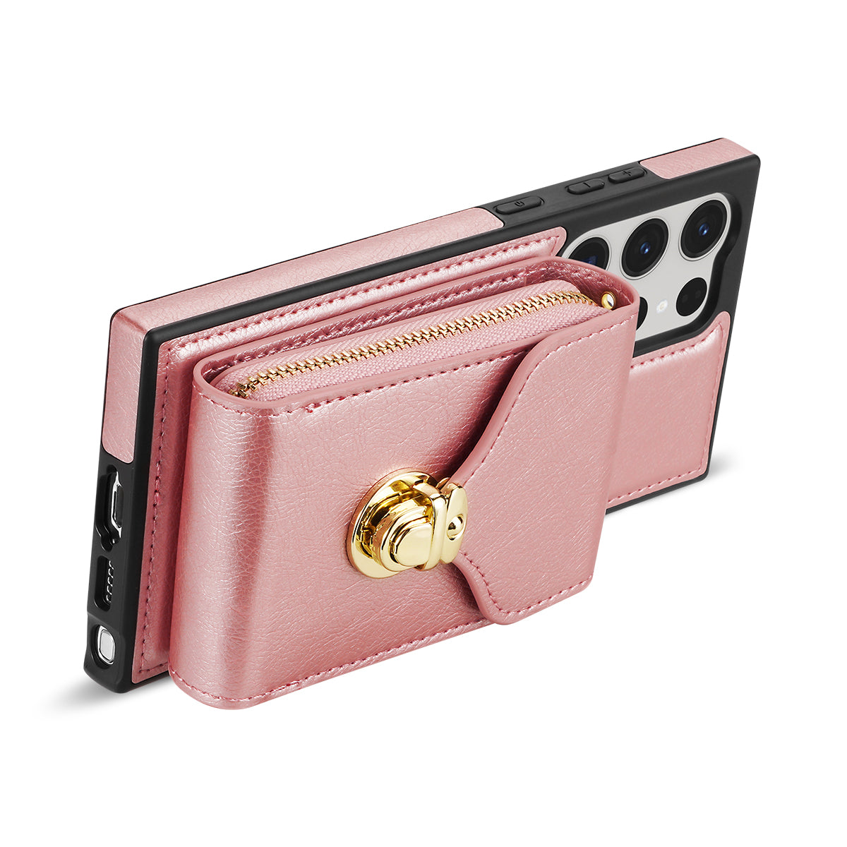 For Samsung Galaxy S23 Ultra Crossbody Card Holder Kickstand Case PU Leather Coated TPU Zipper Phone Cover