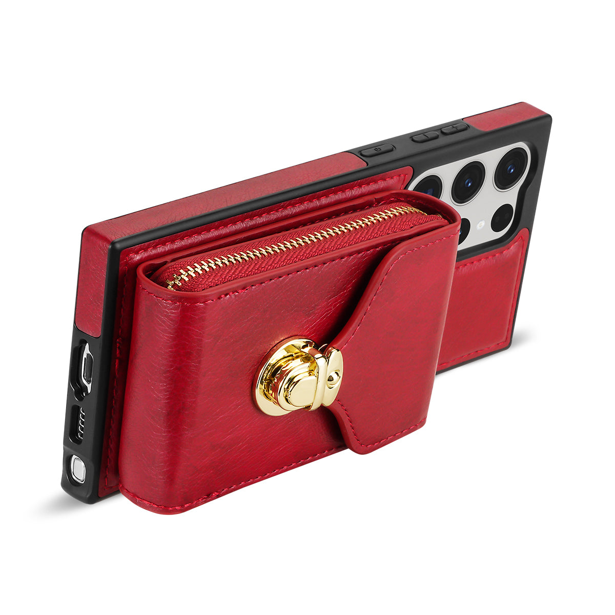 For Samsung Galaxy S23 Ultra Crossbody Card Holder Kickstand Case PU Leather Coated TPU Zipper Phone Cover