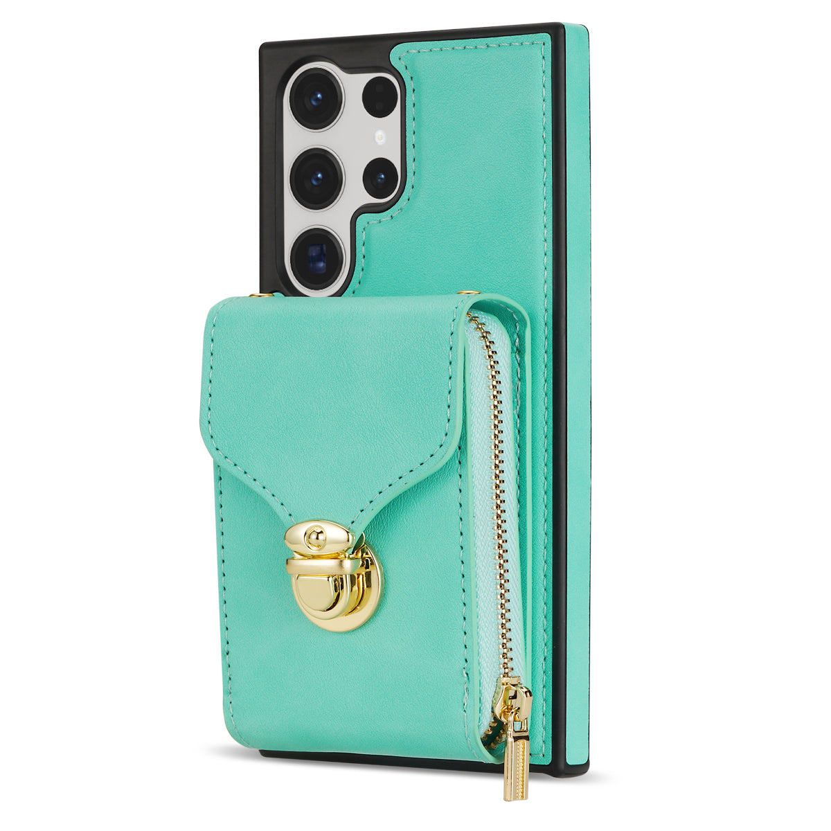 For Samsung Galaxy S23 Ultra Crossbody Card Holder Kickstand Case PU Leather Coated TPU Zipper Phone Cover