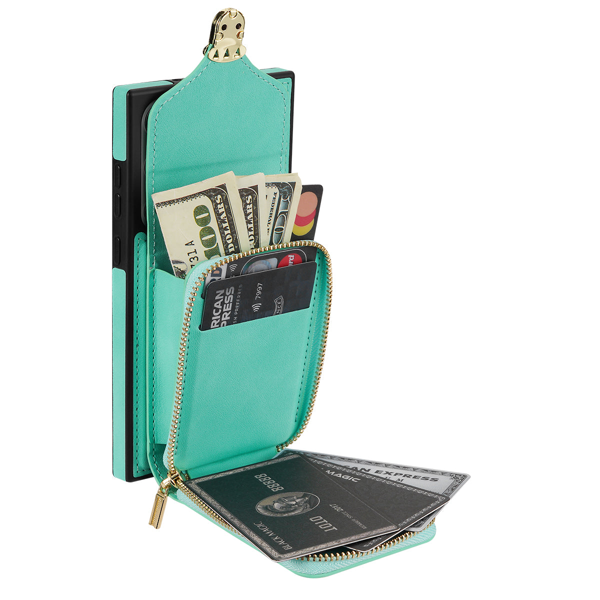 For Samsung Galaxy S23 Ultra Crossbody Card Holder Kickstand Case PU Leather Coated TPU Zipper Phone Cover