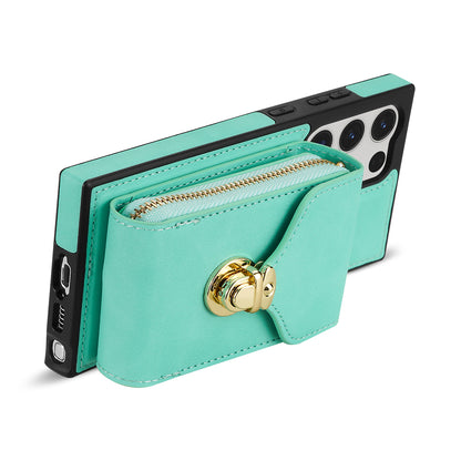 For Samsung Galaxy S23 Ultra Crossbody Card Holder Kickstand Case PU Leather Coated TPU Zipper Phone Cover