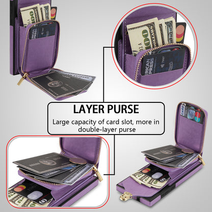 For Samsung Galaxy S23 Ultra Crossbody Card Holder Kickstand Case PU Leather Coated TPU Zipper Phone Cover