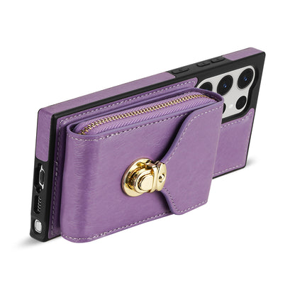 For Samsung Galaxy S23 Ultra Crossbody Card Holder Kickstand Case PU Leather Coated TPU Zipper Phone Cover