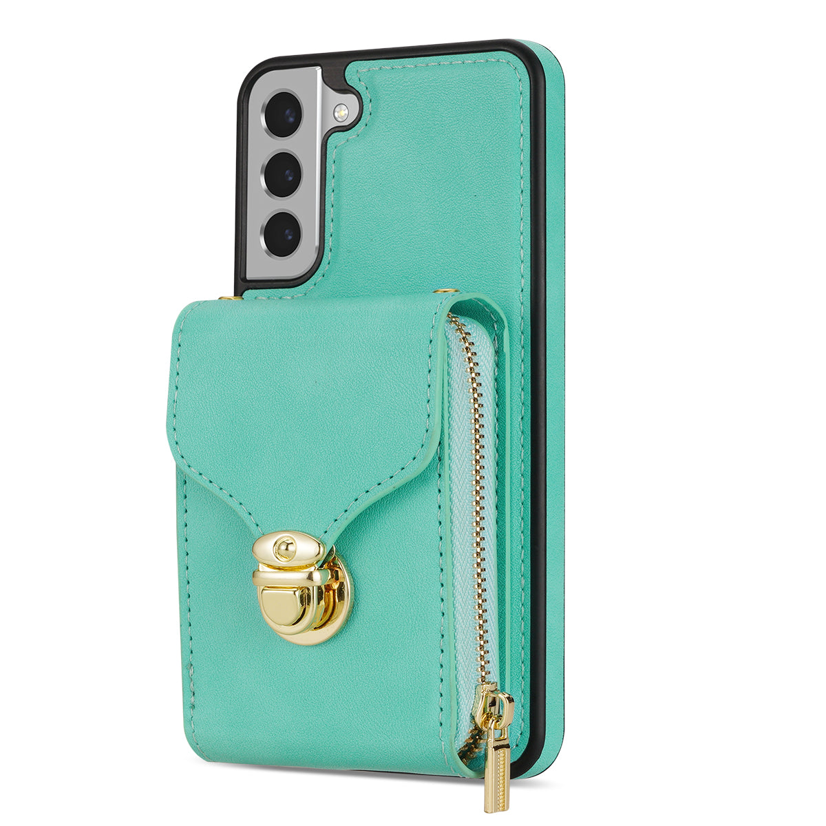 For Samsung Galaxy S22 5G PU Leather + TPU Card Slot Case Kickstand Zipper Phone Cover with Crossbody Strap