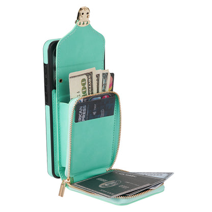 For Samsung Galaxy S22 5G PU Leather + TPU Card Slot Case Kickstand Zipper Phone Cover with Crossbody Strap