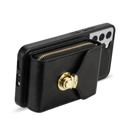 For Samsung Galaxy S22 5G PU Leather + TPU Card Slot Case Kickstand Zipper Phone Cover with Crossbody Strap