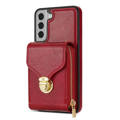 For Samsung Galaxy S22 5G PU Leather + TPU Card Slot Case Kickstand Zipper Phone Cover with Crossbody Strap