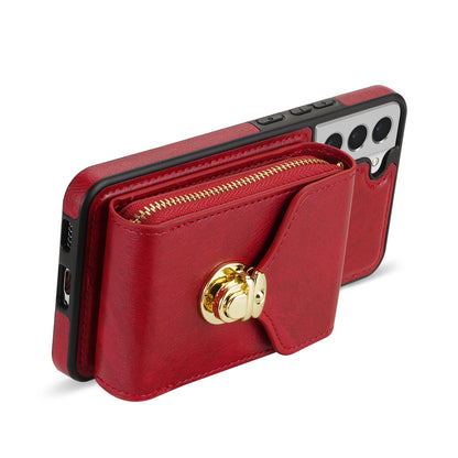 For Samsung Galaxy S22 5G PU Leather + TPU Card Slot Case Kickstand Zipper Phone Cover with Crossbody Strap