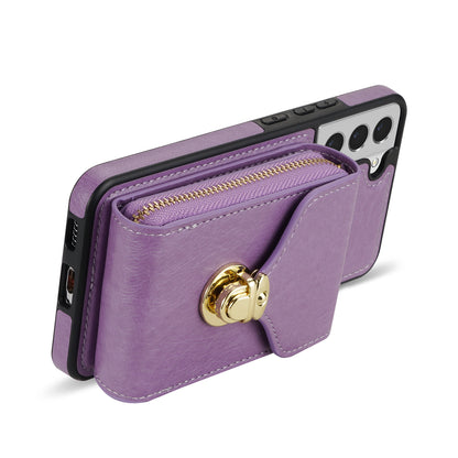 For Samsung Galaxy S22 5G PU Leather + TPU Card Slot Case Kickstand Zipper Phone Cover with Crossbody Strap