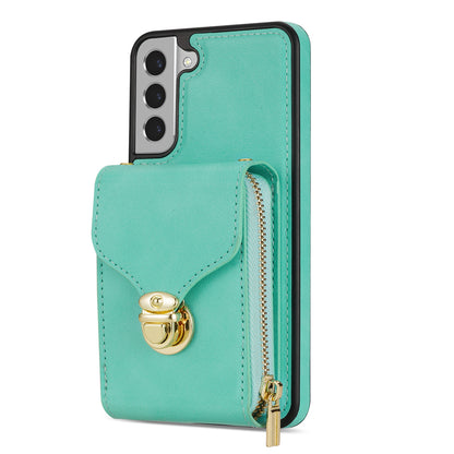 For Samsung Galaxy S22+ 5G PU Leather Coated TPU Cell Phone Case Zipper Card Holder Kickstand Phone Bag Cover