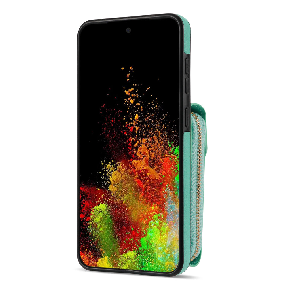 For Samsung Galaxy S22+ 5G PU Leather Coated TPU Cell Phone Case Zipper Card Holder Kickstand Phone Bag Cover