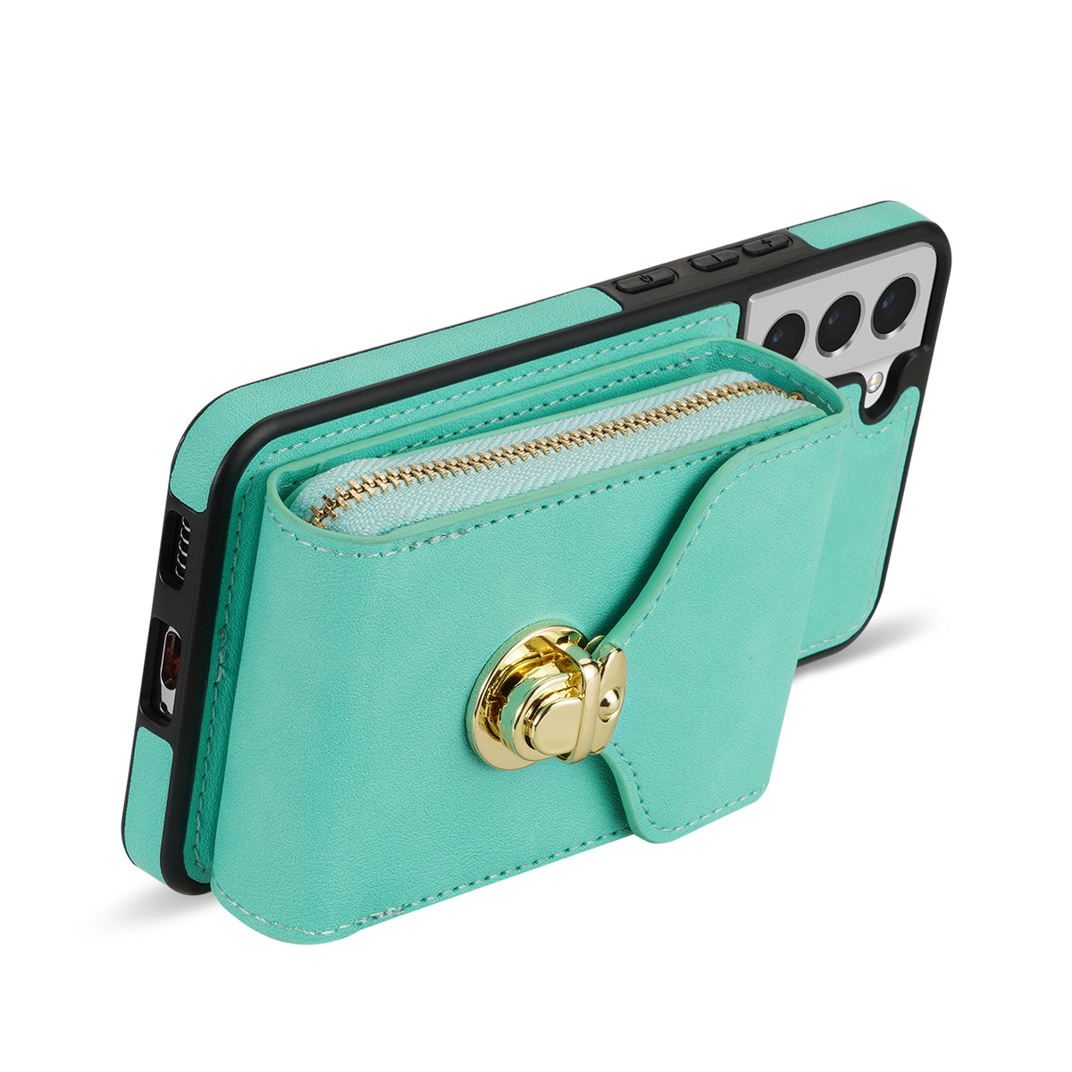 For Samsung Galaxy S22+ 5G PU Leather Coated TPU Cell Phone Case Zipper Card Holder Kickstand Phone Bag Cover